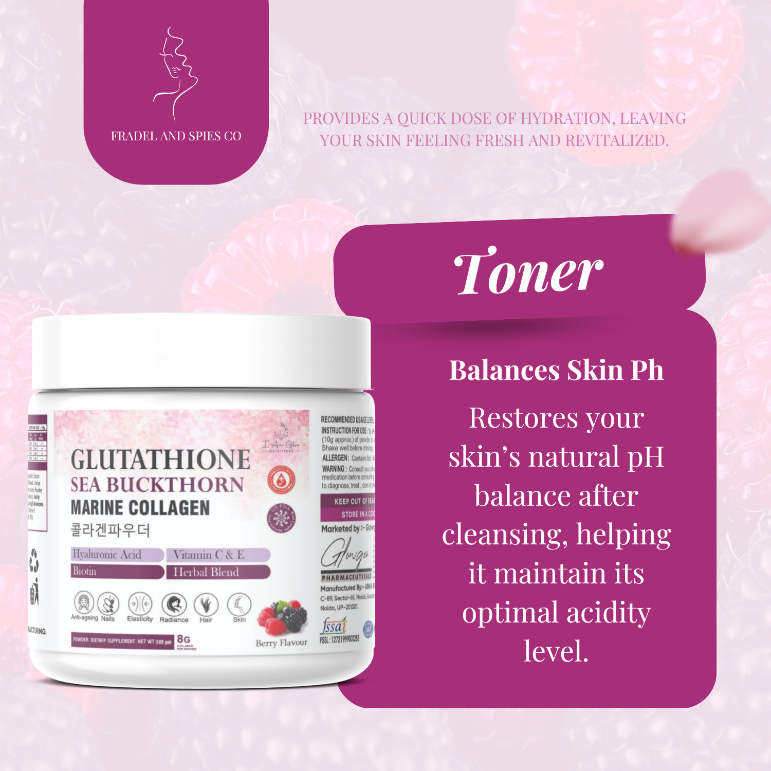 Glow Glutathione Sea Buckthorn Marine Collagen Powder - Berry Flavour